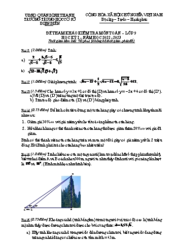 Đề tham khảo kiểm tra học kỳ I môn Toán Lớp 9 - Năm học 2022-2023 - Trường THCS Điện Biên (Có đáp án)