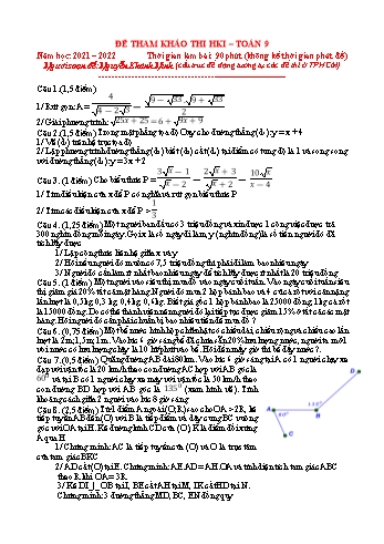 Đề tham khảo thi học kì I môn Toán Lớp 9 - Năm học 2021-2022 (Có đáp án)