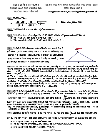 Đề tham khảo thi học kỳ I môn Toán Lớp 9 - Năm học 2022-2023 - Trường THCS Yên Thế (Có đáp án)