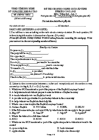 Đề thi chọn học sinh giỏi cấp tỉnh môn Tiếng Anh Lớp 9 - Năm học 2021-2022 (Có đáp án + File nghe)