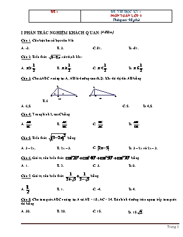 Tuyển tập 10 đề thi học kỳ 1 môn Toán Lớp 9 (Có đáp án)