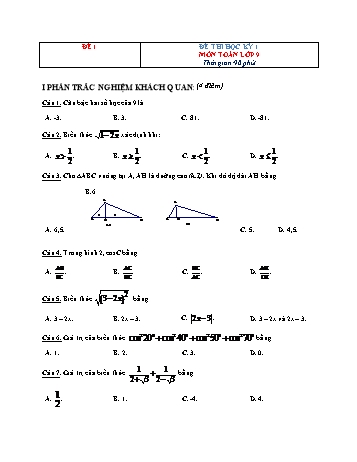 Tuyển tập 10 đề thi học kỳ 1 môn Toán Lớp 9 - Đề 1 (Có đáp án)