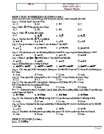 Tuyển tập 10 đề thi học kỳ 1 môn Toán Lớp 9 - Đề 10 (Có đáp án)
