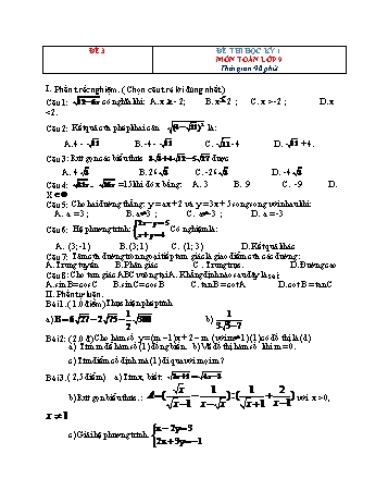 Tuyển tập 10 đề thi học kỳ 1 môn Toán Lớp 9 - Đề 3 (Có đáp án)