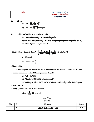 Tuyển tập 10 đề thi học kỳ 1 môn Toán Lớp 9 - Đề 4 (Có đáp án)