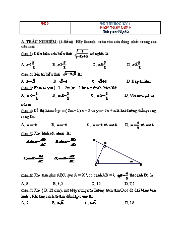 Tuyển tập 10 đề thi học kỳ 1 môn Toán Lớp 9 - Đề 9 (Có đáp án)