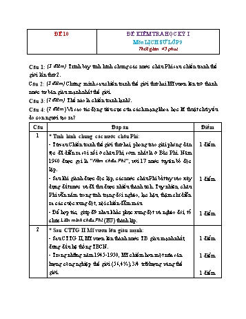 Tuyển tập 15 đề kiểm tra học kỳ I môn Lịch sử Lớp 9 - Đề 10 (Có đáp án)