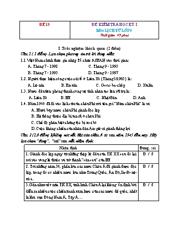 Tuyển tập 15 đề kiểm tra học kỳ I môn Lịch sử Lớp 9 - Đề 15 (Có đáp án)