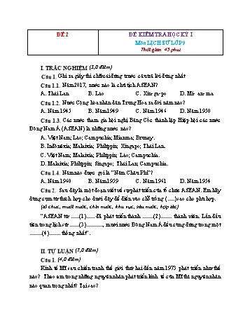 Tuyển tập 15 đề kiểm tra học kỳ I môn Lịch sử Lớp 9 - Đề 2 (Có đáp án)