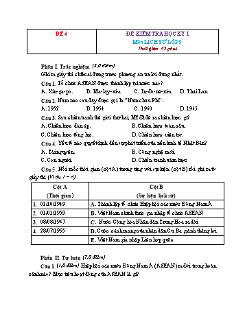 Tuyển tập 15 đề kiểm tra học kỳ I môn Lịch sử Lớp 9 - Đề 4 (Có đáp án)