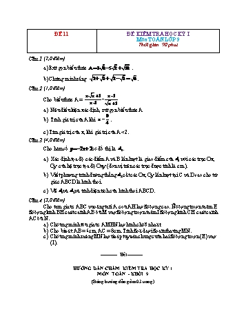 Tuyển tập 29 đề kiểm tra học kỳ I môn Toán Lớp 9 - Đề 11 (Có đáp án)
