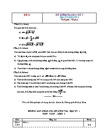 Tuyển tập 29 đề kiểm tra học kỳ I môn Toán Lớp 9 - Đề 12 (Có đáp án)