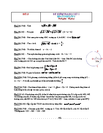 Tuyển tập 29 đề kiểm tra học kỳ I môn Toán Lớp 9 - Đề 13 (Có đáp án)