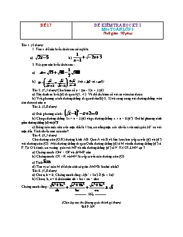 Tuyển tập 29 đề kiểm tra học kỳ I môn Toán Lớp 9 - Đề 17 (Có đáp án)