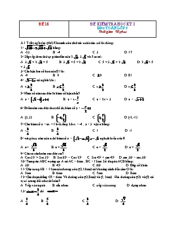 Tuyển tập 29 đề kiểm tra học kỳ I môn Toán Lớp 9 - Đề 18 (Có đáp án)