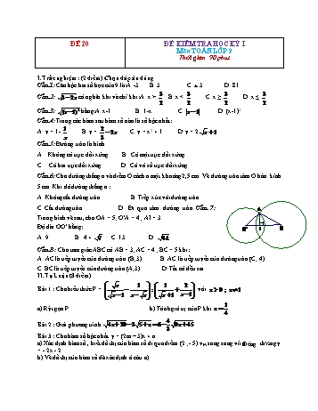 Tuyển tập 29 đề kiểm tra học kỳ I môn Toán Lớp 9 - Đề 20 (Có đáp án)