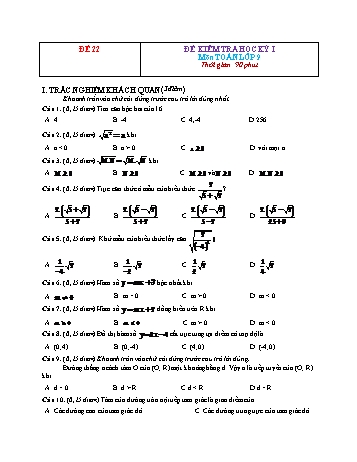 Tuyển tập 29 đề kiểm tra học kỳ I môn Toán Lớp 9 - Đề 22 (Có đáp án)
