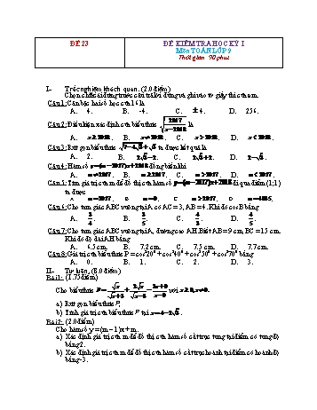 Tuyển tập 29 đề kiểm tra học kỳ I môn Toán Lớp 9 - Đề 23 (Có đáp án)