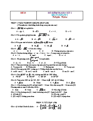 Tuyển tập 29 đề kiểm tra học kỳ I môn Toán Lớp 9 - Đề 25 (Có đáp án)