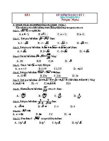Tuyển tập 29 đề kiểm tra học kỳ I môn Toán Lớp 9 - Đề 3 (Có đáp án)