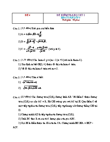 Tuyển tập 29 đề kiểm tra học kỳ I môn Toán Lớp 9 - Đề 4 (Có đáp án)