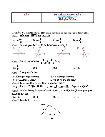 Tuyển tập 29 đề kiểm tra học kỳ I môn Toán Lớp 9 - Đề 5 (Có đáp án)