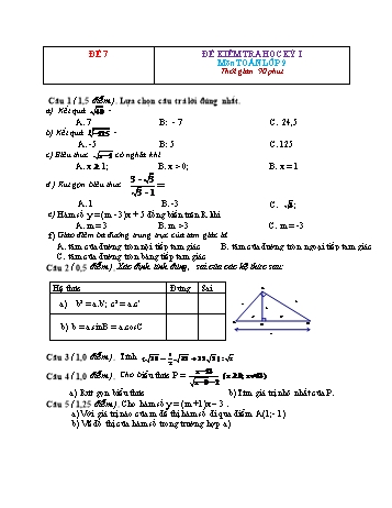 Tuyển tập 29 đề kiểm tra học kỳ I môn Toán Lớp 9 - Đề 7 (Có đáp án)