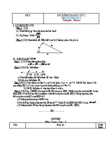 Tuyển tập 29 đề kiểm tra học kỳ I môn Toán Lớp 9 - Đề 9 (Có đáp án)