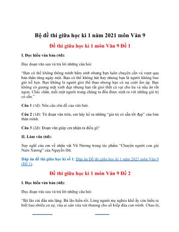 Bộ 4 đề thi giữa học kì 1 môn Ngữ văn Lớp 9 - Năm học 2021-2022