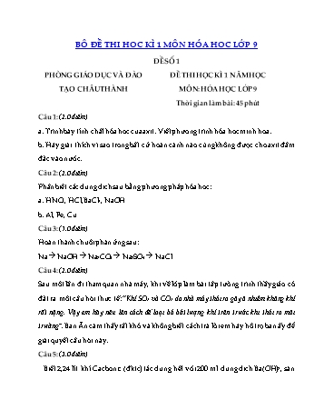 Bộ 5 đề thi học kì 1 môn Hóa học Lớp 9 (Có đáp án)