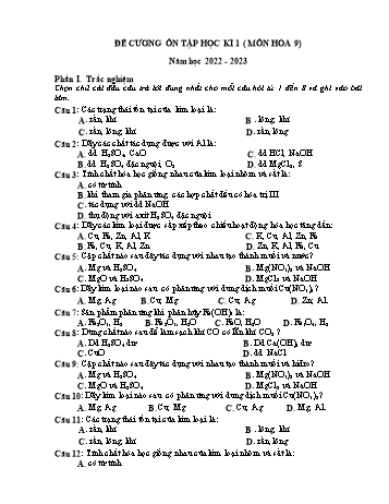 Đề cương ôn tập học kì I môn Hóa học Lớp 9 - Năm học 2022-2023