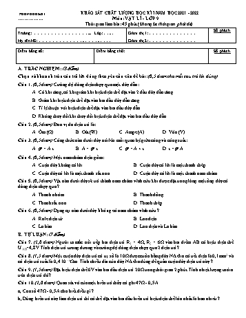 Đề khảo sát chất lượng học kì I môn Vật lí Lớp 9 - Năm học 2021-2022 (Có đáp án)