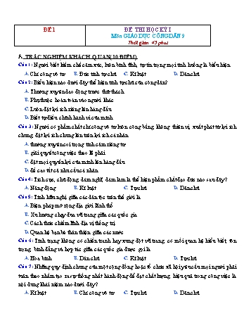Tuyển tập 15 đề thi học kỳ I môn Giáo dục công dân Lớp 9 (Có đáp án)