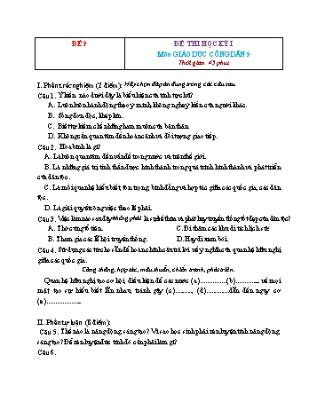 Tuyển tập 15 đề thi học kỳ I môn Giáo dục công dân Lớp 9 - Đề 9 (Có đáp án)