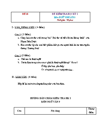 Tuyển tập 21 đề kiểm tra học kỳ I môn Ngữ văn Lớp 9 - Đề 18 (Có đáp án)