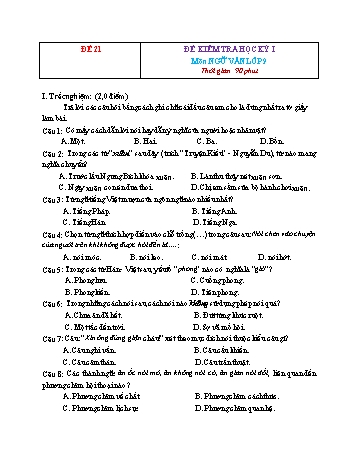 Tuyển tập 21 đề kiểm tra học kỳ I môn Ngữ văn Lớp 9 - Đề 21 (Có đáp án)