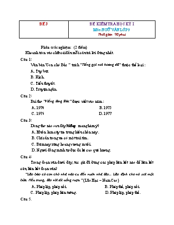 Tuyển tập 21 đề kiểm tra học kỳ I môn Ngữ văn Lớp 9 - Đề 3 (Có đáp án)