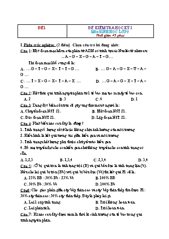 Tuyển tập 22 đề kiểm tra học kỳ I môn Sinh học Lớp 9 (Có đáp án)