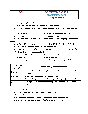 Tuyển tập 22 đề kiểm tra học kỳ I môn Sinh học Lớp 9 - Đề 11 (Có đáp án)