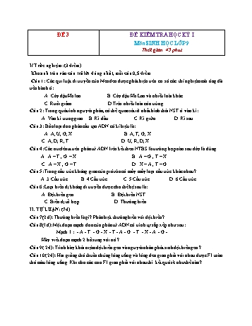 Tuyển tập 22 đề kiểm tra học kỳ I môn Sinh học Lớp 9 - Đề 3 (Có đáp án)