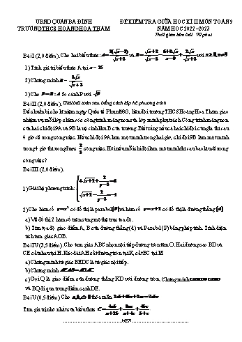 Đề kiểm tra giữa học kì II môn Toán học Lớp 9 - Năm học 2022-2023 - Trường THCS Hoàng Hoa Thám (Có đáp án)