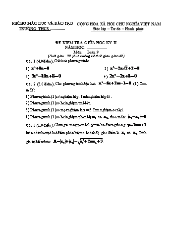 Đề kiểm tra giữa học kỳ II môn Toán học Lớp 9 (Có đáp án)