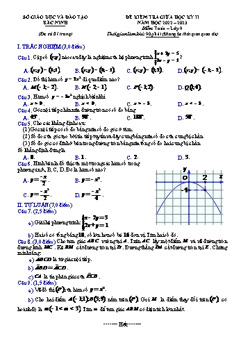 Đề kiểm tra giữa học kỳ II môn Toán học Lớp 9 - Năm học 2022-2023 - Sở GD&ĐT Bắc Ninh (Có đáp án)