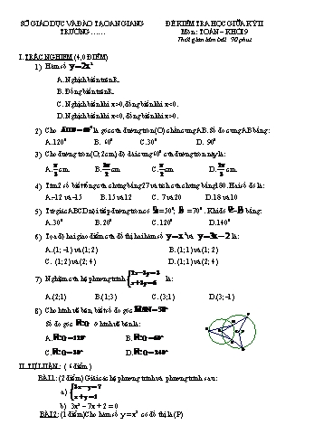 Đề kiểm tra giữa học kỳ II môn Toán học Lớp 9 - Sở GD&ĐT An Giang (Có đáp án)