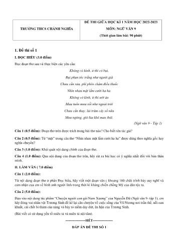 Đề thi giữa học kì 1 môn Ngữ văn Lớp 9 - Năm học 2022-2023 - Trường THCS Chánh Nghĩa (Có đáp án)