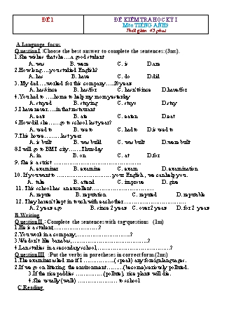 Tuyển tập 16 đề kiểm tra học kỳ I môn Tiếng Anh Lớp 9 - Năm học 2022-2023 (Có đáp án)