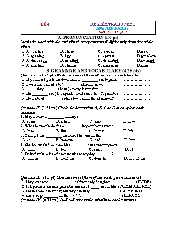 Tuyển tập 16 đề kiểm tra học kỳ I môn Tiếng Anh Lớp 9 - Năm học 2022-2023 - Đề 4 (Có đáp án)
