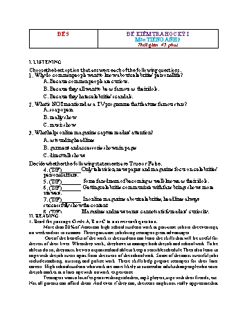 Tuyển tập 16 đề kiểm tra học kỳ I môn Tiếng Anh Lớp 9 - Năm học 2022-2023 - Đề 5 (Có đáp án)