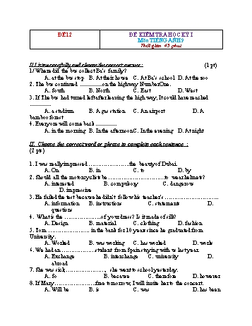 Tuyển tập 16 đề kiểm tra học kỳ I môn Tiếng Anh Lớp 9 - Năm học 2022-2023 - Đề 12 (Có đáp án)