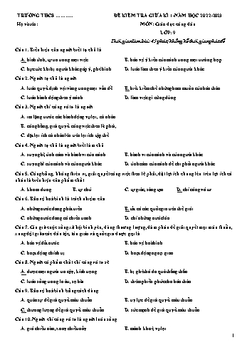 Đề kiểm tra giữa học kì 1 Giáo dục công dân Lớp 9 - Năm học 2022-2023 (Có đáp án)